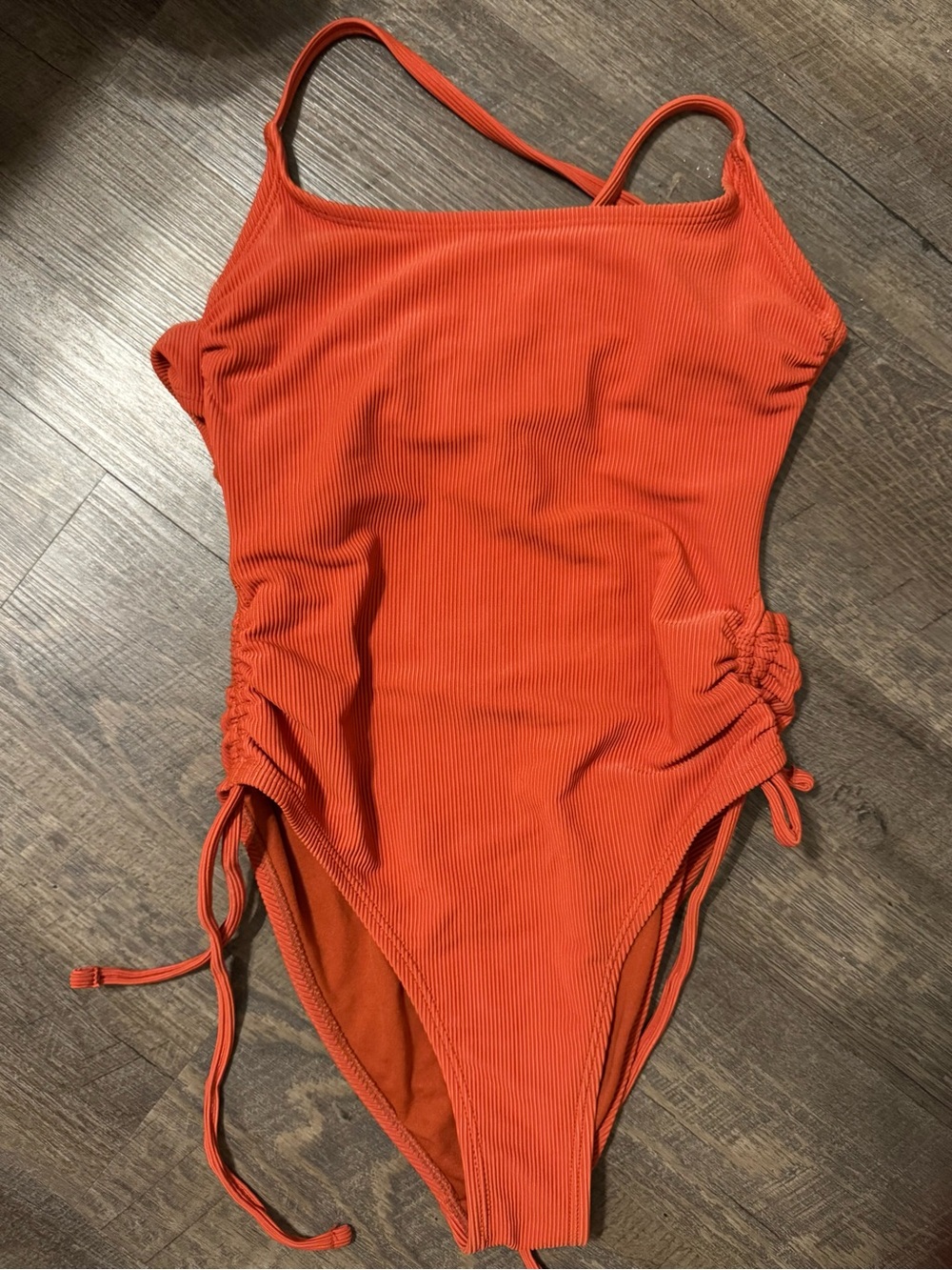 Orange One-Piece Swim Suit with Side Tie Detail